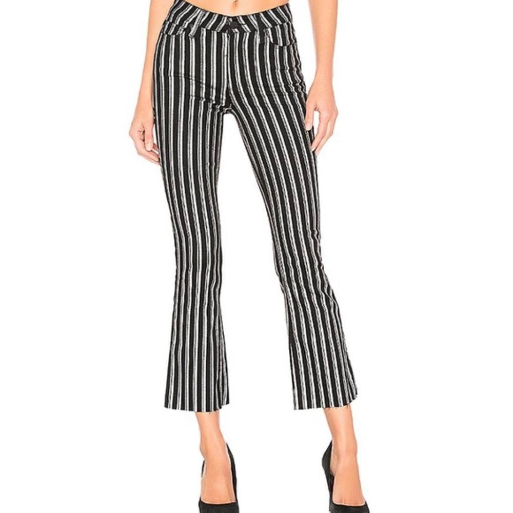NWT Paige Black and Silver Striped Collette High Rise Cropped Flare Jeans